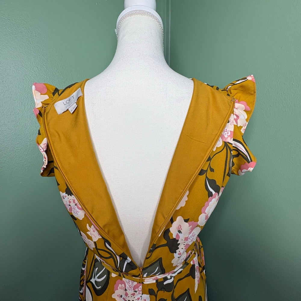 LOFT Mustard Floral Mini Dress Small Petite - Picture 6 of 9